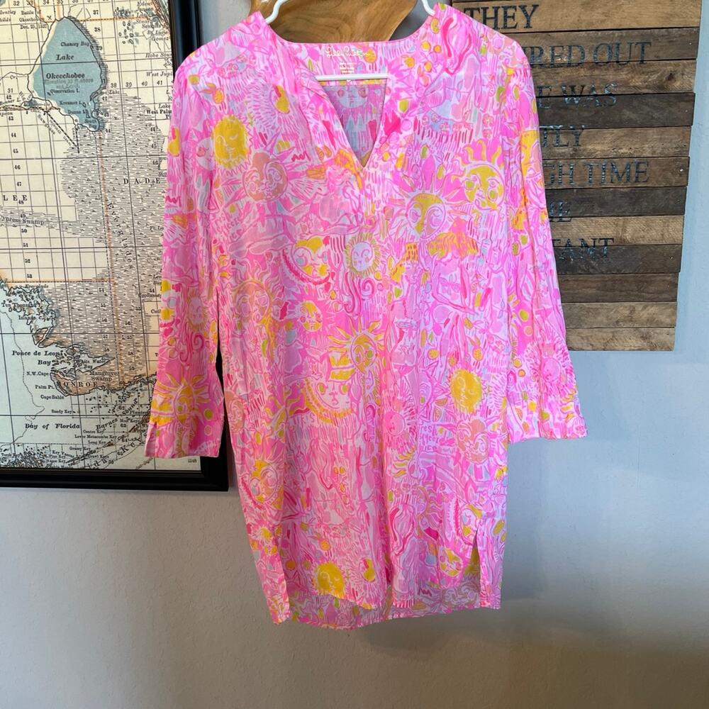 Lilly Pulitzer Marco Island Tunic Top Pink Pout Sun‎ size XS